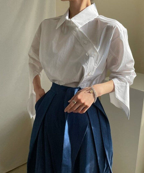 Asymmetric Stripe Patchwork Shirt